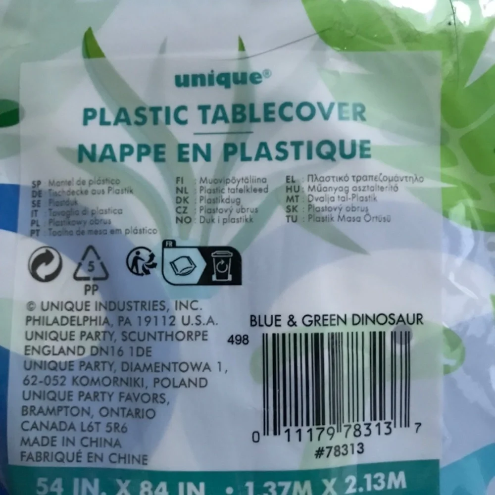NEW Plastic party table cover blue green dinosaurs 54x84” rectangle